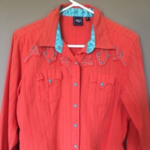 Western top , cute orange and turquoise.